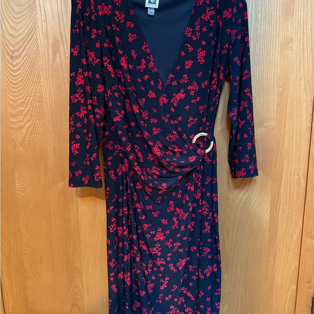 Anne Klein Navy and Red Floral Long Sleeve Dress